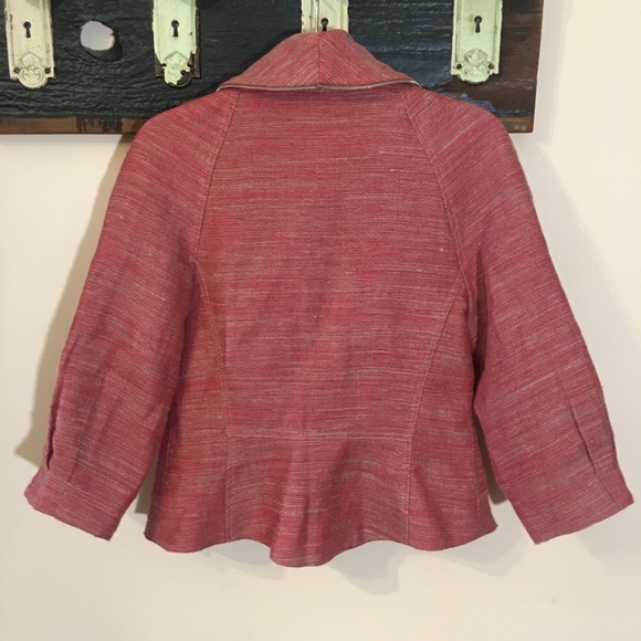 Emil Rutenberg Designer Linen Mix Rough Weave Red & Beige Stud Collar Jacket - Picture 9 of 16